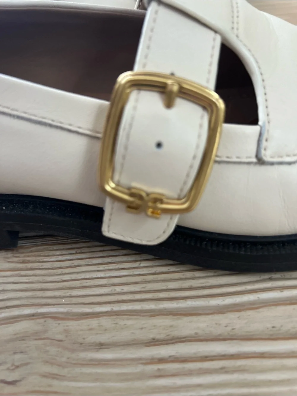 Sam Edelman Elaina Ivory Leather Buckle Loafers Size 7